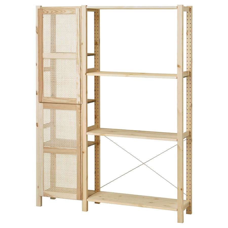IVAR Shelving unit with doors, pine, 134x30x179 cm IKEA