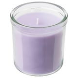 JÄMNMOD Scented candle in glass, Sweet pea/purple, 40 hr