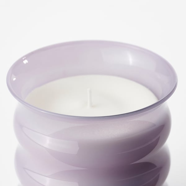 JÄMNMOD Scented candle in glass, Sweet pea/purple, 50 hr