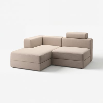 JÄTTEBO 2,5-seat mod sofa w chaise longue, left with headrest/Samsala grey-beige
