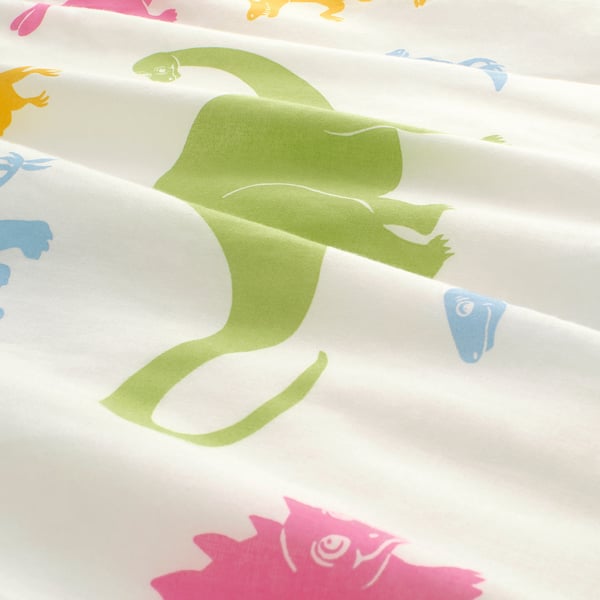 JÄTTELIK Quilt cover and pillowcase, dinosaur/multicolour, 150x200/50x80 cm