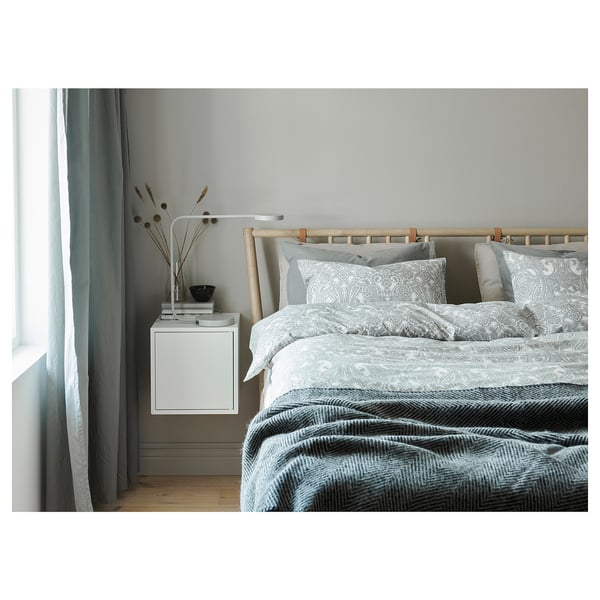 JÄTTEVALLMO Quilt cover and 2 pillowcases, white/grey, 240x220/50x80 cm