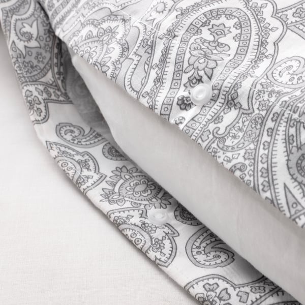 JÄTTEVALLMO Quilt cover and 2 pillowcases, white/grey, 240x220/50x80 cm