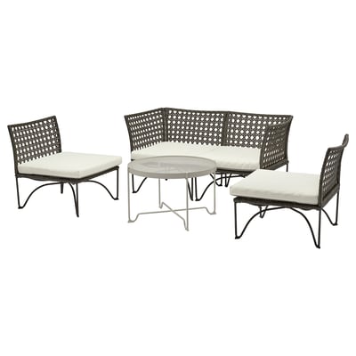 JUTHOLMEN 4-seat conversation set, outdoor, dark grey/Kuddarna beige