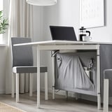 KALLHÄLL Gateleg table with storage, white/light grey, 33/89/145x98 cm
