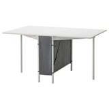 KALLHÄLL Gateleg table with storage, white/light grey, 33/89/145x98 cm