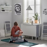 KALLHÄLL Gateleg table with storage, white/light grey, 33/89/145x98 cm