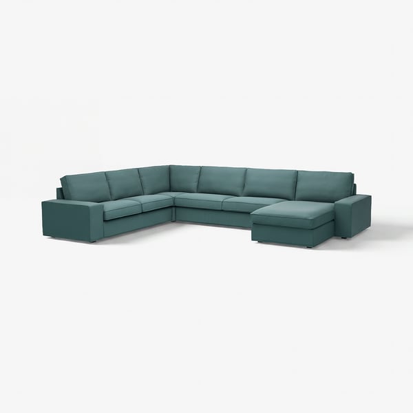 KIVIK Corner sofa, 6-seat w chaise longue, Kelinge grey-turquoise