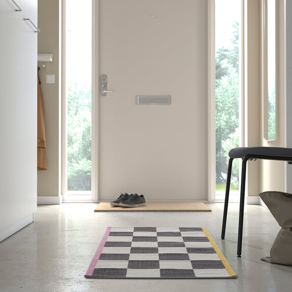 KLASSRUM Rug, flatwoven, white/black, 60x120 cm