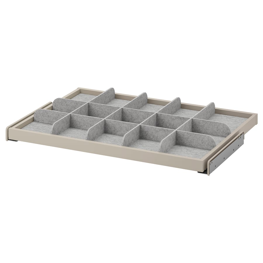 KOMPLEMENT pullout tray with divider, greybeige/light grey, 75x58 cm