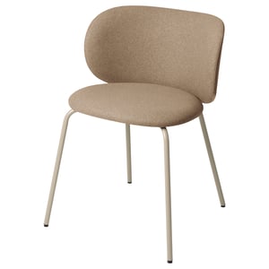 A KRYLBO chair in beige, made of recycled polyester fabric, with a curved back and cushioned seat supported by four metal legs.