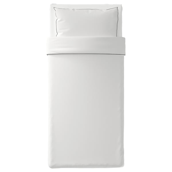 KUNGSBLOMMA Quilt cover and pillowcase, white/grey, 150x200/50x80 cm