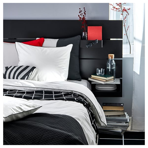 KUNGSBLOMMA Quilt cover and pillowcase, white/grey, 150x200/50x80 cm