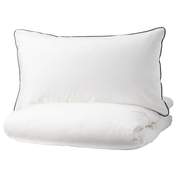KUNGSBLOMMA Quilt cover and pillowcase, white/grey, 150x200/50x80 cm