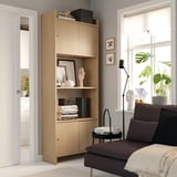 LÅDMAKARE Storage combination w sliding doors, with shelf/oak effect, 81x35x212 cm
