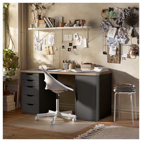 LAGKAPTEN / ALEX Desk, grey/wood effect, 140x60 cm