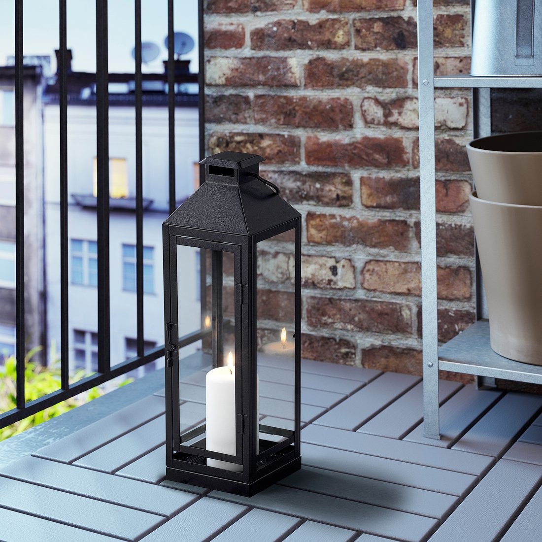 LAGRAD Lantern f block candle, in/outdoor black IKEA