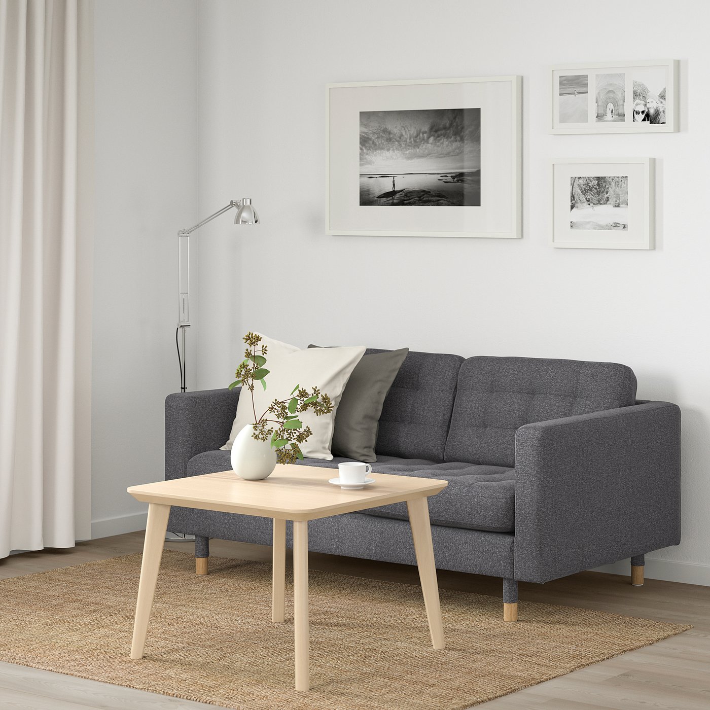 LANDSKRONA 2-seat sofa, Gunnared dark grey/wood - IKEA