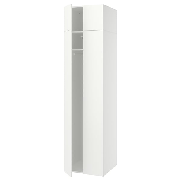 A white LASTARE wardrobe with adjustable feet for floor compensation.