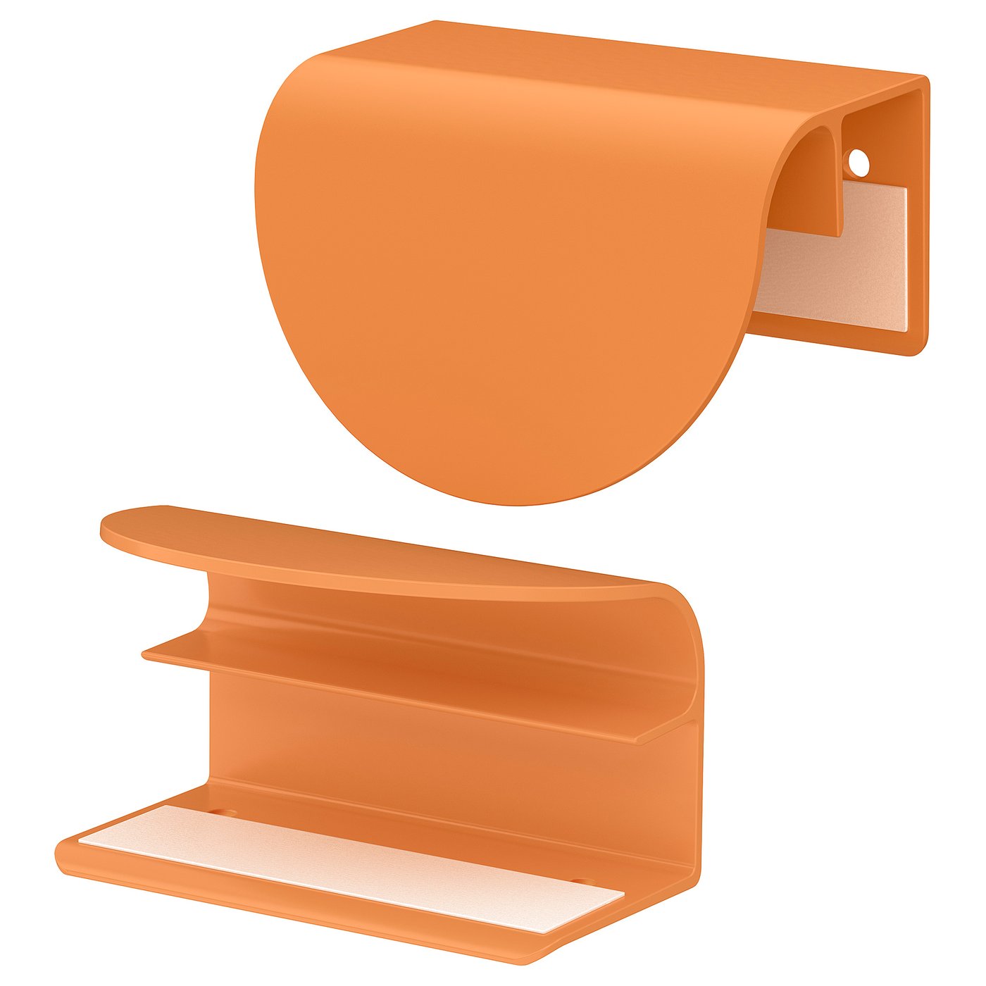 Orange aluminium handles with a modern, rounded design for easy gripping and sleek look.