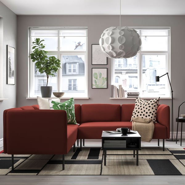 LILLEHEM Modular corner sofa, 4 seat, Gunnared/brown-red metal