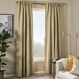 LÖNNSTÄVMAL Block-out curtains, 1 pair, light olive-green/with heading tape, 145x300 cm