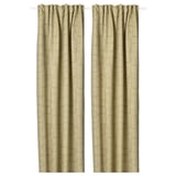 LÖNNSTÄVMAL Block-out curtains, 1 pair, light olive-green/with heading tape, 145x300 cm