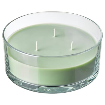 LOTSFÅGEL Scented candle in glass, 3 wicks, Apple light green, 25 hr