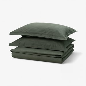 LUKTVICKER Duvet cover and 2 pillowcases, dark green, 240x220/50x80 cm