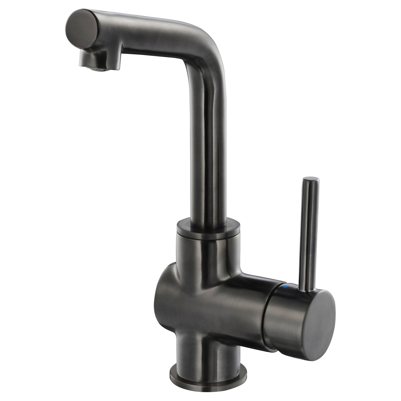 Black LUNDSKÄR bathroom tap with modern cylindrical design and lever handle. Made of brass with metallic finish.