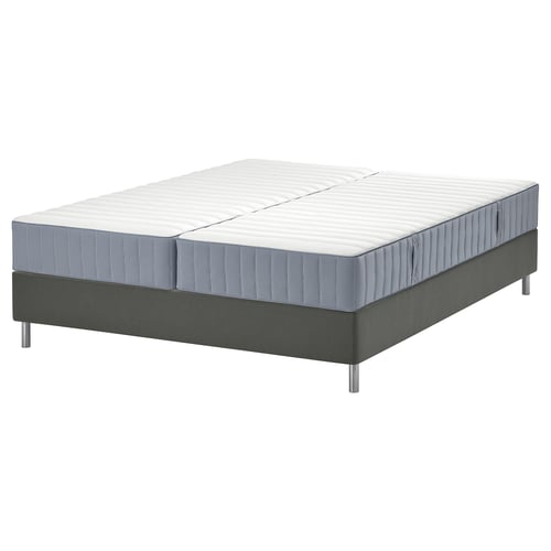 Split grey mattress base with white mattress, IKEA LYNGÖR model.