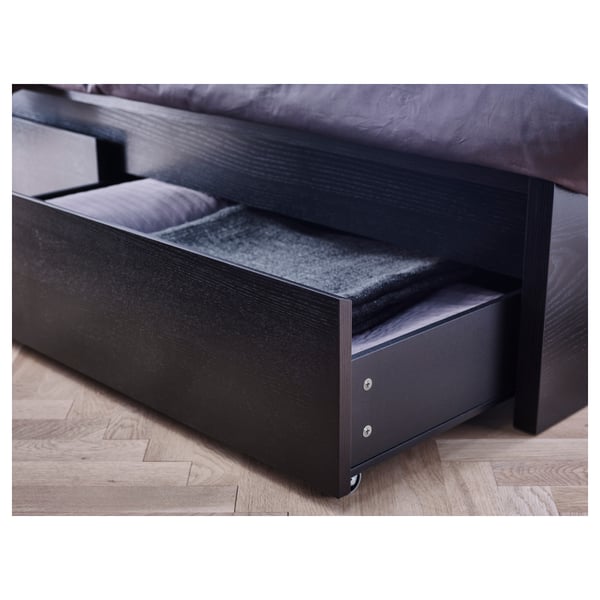 Malm هيكل سرير عال مع 4 صناديق تخزين Black Brown Lonset ايكيا