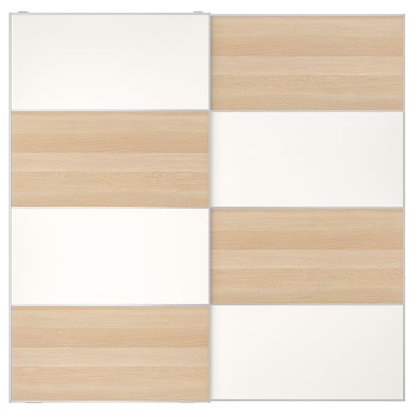 MEHAMN Pair of sliding doors, double sided/white stained oak effect white, 200x201 cm