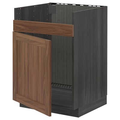 Black METOD cabinet with walnut door.