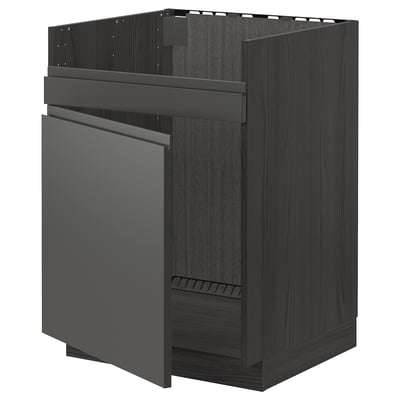 A dark grey ikea METOD kitchen cabinet with a drawer. The cabinet a modern design with integrated handles and a sturdy frame.