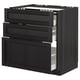METOD Base cab f hob/3 fronts/3 drawers, black/Lerhyttan black stained, 80x60 cm