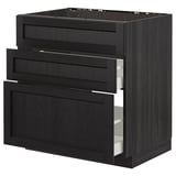 METOD Base cab f sink+3 fronts/2 drawers, black/Lerhyttan black stained, 80x60 cm