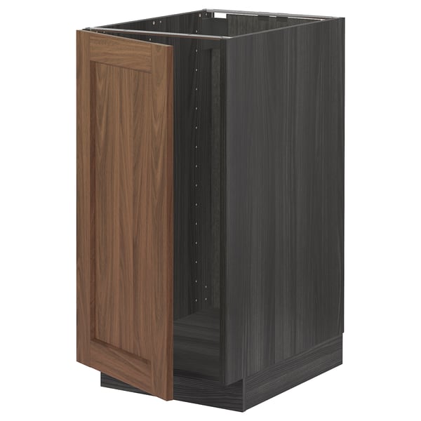 METOD Base cab f sink/waste sorting, black Enköping/brown walnut effect, 40x60 cm