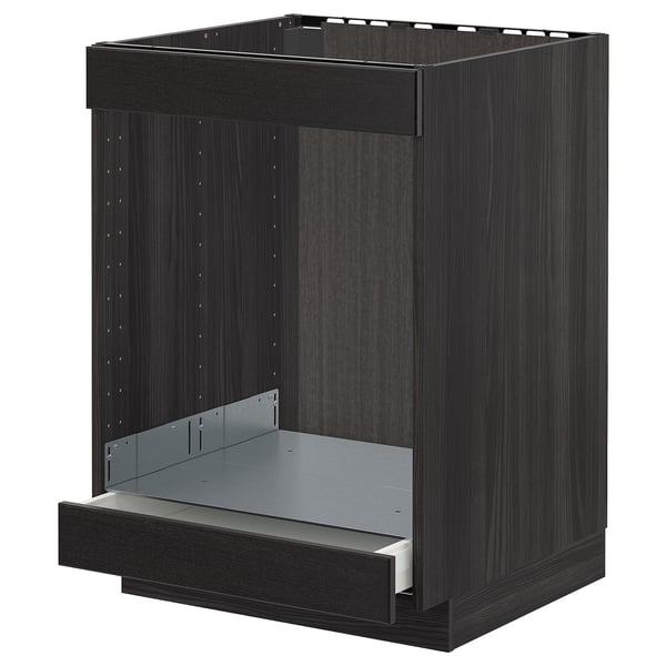 METOD Base cab for hob+oven w drawer, black/Lerhyttan black stained, 60x60 cm