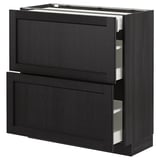 METOD Base cab with 2 fronts/3 drawers, black/Lerhyttan black stained, 80x37 cm