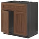 METOD Base cabinet f sink w 2 doors/front, black Enköping/brown walnut effect, 80x60 cm