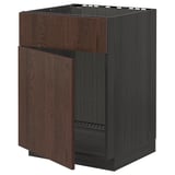METOD Base cabinet f sink w door/front, black/Sinarp brown, 60x60 cm
