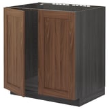 METOD Base cabinet for sink + 2 doors, black Enköping/brown walnut effect, 80x60 cm