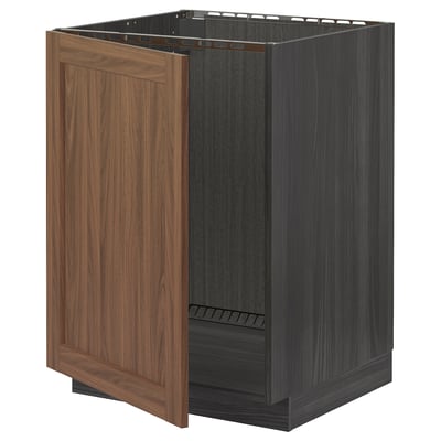 METOD Base cabinet for sink, black Enköping/brown walnut effect, 60x60 cm