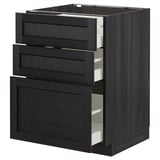 METOD Base cabinet with 3 drawers, black/Lerhyttan black stained, 60x60 cm