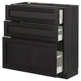 METOD Base cabinet with 3 drawers, black/Lerhyttan black stained, 80x37 cm