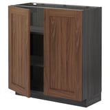 METOD Base cabinet with shelves/2 doors, black Enköping/brown walnut effect, 80x37 cm