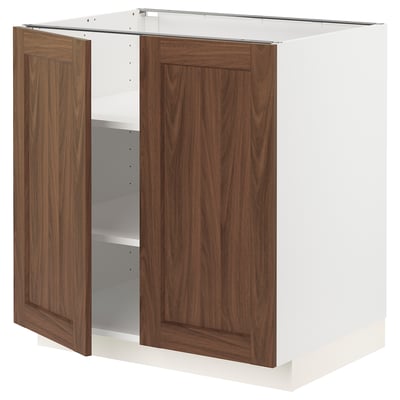 METOD Base cabinet with shelves/2 doors, white Enköping/brown walnut effect, 80x60 cm