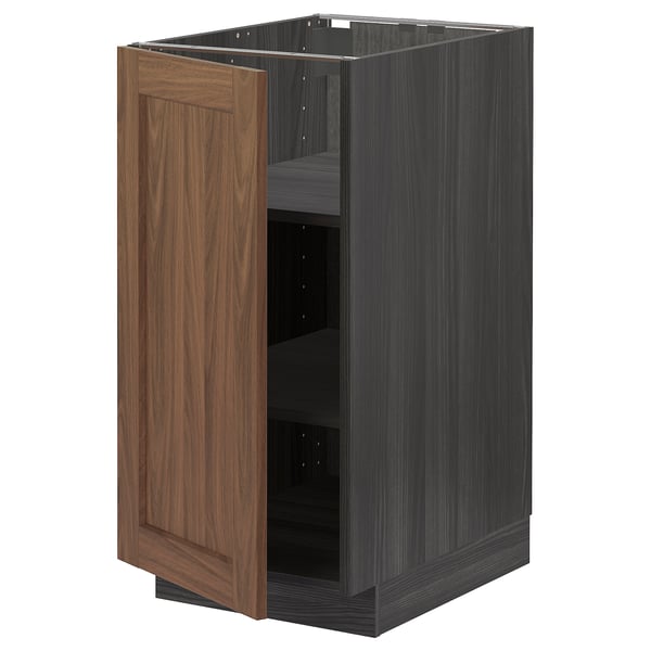 METOD Base cabinet with shelves, black Enköping/brown walnut effect, 40x60 cm
