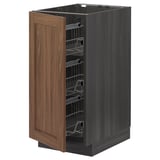 METOD Base cabinet with wire baskets, black Enköping/brown walnut effect, 40x60 cm